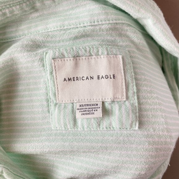 American Eagle Lightweight Oversized Mint Green Striped Button Shirt Size XS - Picture 6 of 7